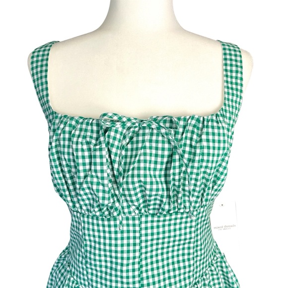Gingham Cottagecore Dress Size XL Soft Girl Milkmaid Picnic Twee Green White NWT - Picture 3 of 9